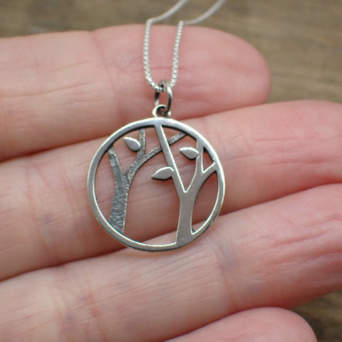 ♻️Collier à breloques en forme d'arbre ajouré en métal mélangé en argent sterling recyclé