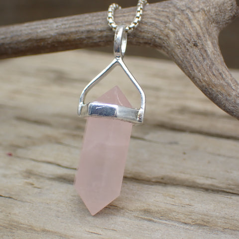 Rose Quartz Point Sterling Silver Pendant