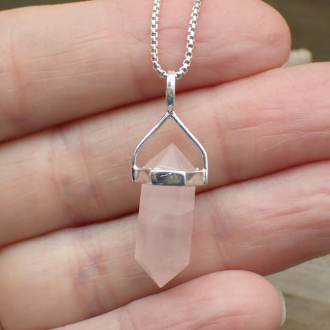 Rose Quartz Point Sterling Silver Pendant