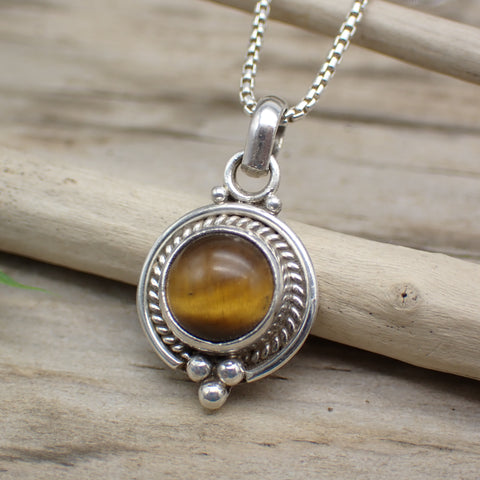 Tigers Eye Gemstone Simple Sterling Silver Pendant