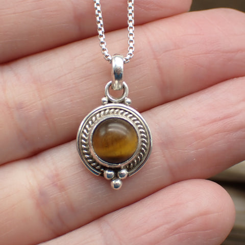 Tigers Eye Gemstone Simple Sterling Silver Pendant