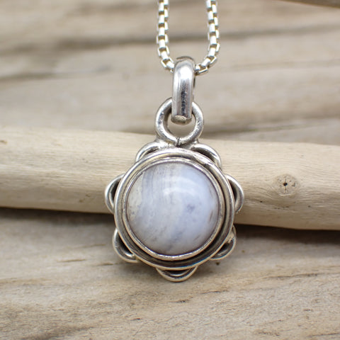 Blue Lace Agate Gemstone Sterling Silver Pendant