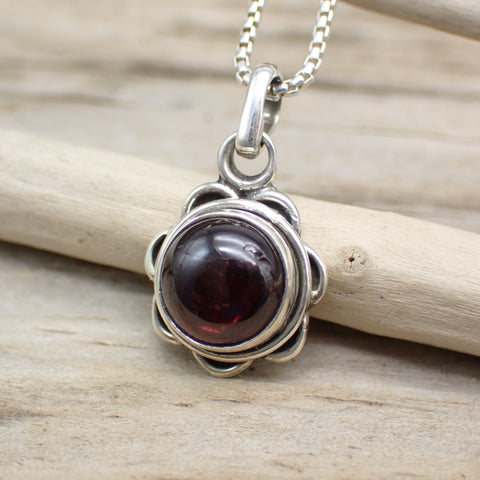 Sterling Silver Garnet Flower Charm