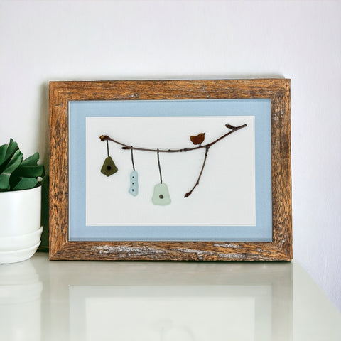 Sea Glass Bird Houses Family Picture Pebble Art