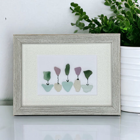 Sea Glass Multicolored Flower Pot Garden Picture Pebble Art