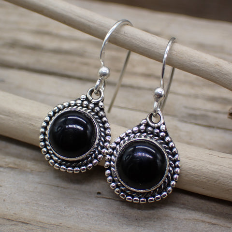 black onyx round dangle earring