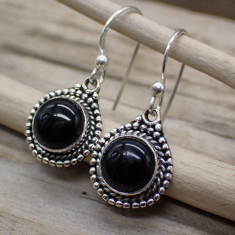 black onyx round dangle earring