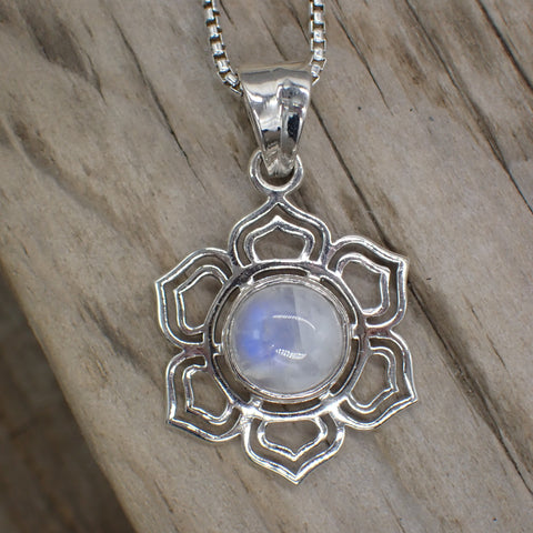 Moonstone Sterling Silver Lotus Flower Pendant