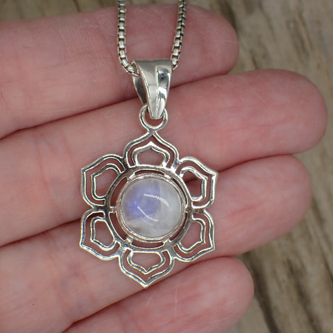 Moonstone Sterling Silver Lotus Flower Pendant