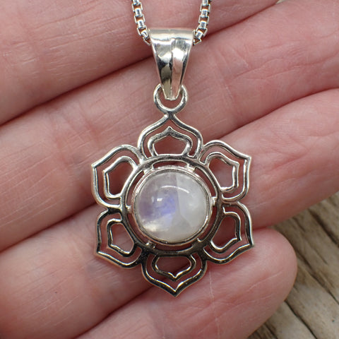 Moonstone Sterling Silver Lotus Flower Pendant