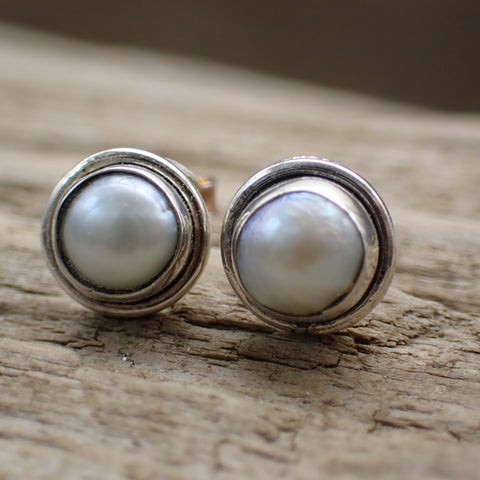 Pearl Sterling Silver Stud Earrings