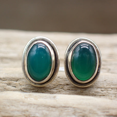 Green Onyx Sterling Silver Stud Earrings