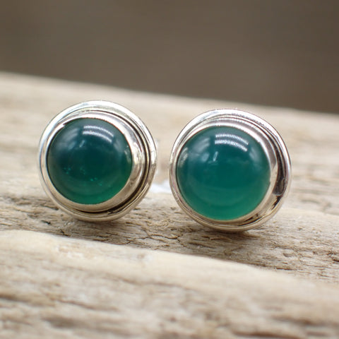 Green Onyx Sterling Silver Stud Earrings