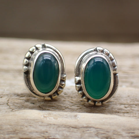 Green Onyx Sterling Silver Stud Earrings