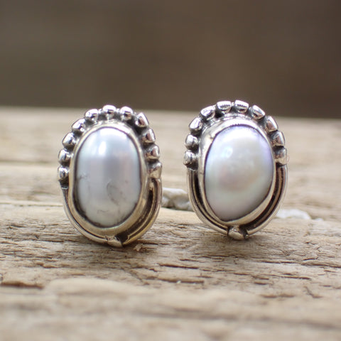 Pearl Sterling Silver Stud Earrings