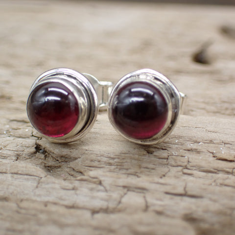 Garnet Sterling Silver Stud Earrings