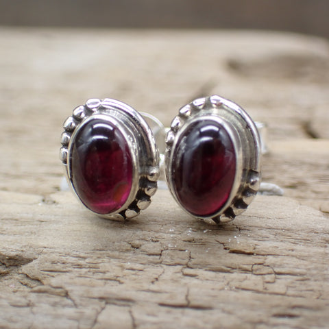 Garnet Sterling Silver Stud Earrings