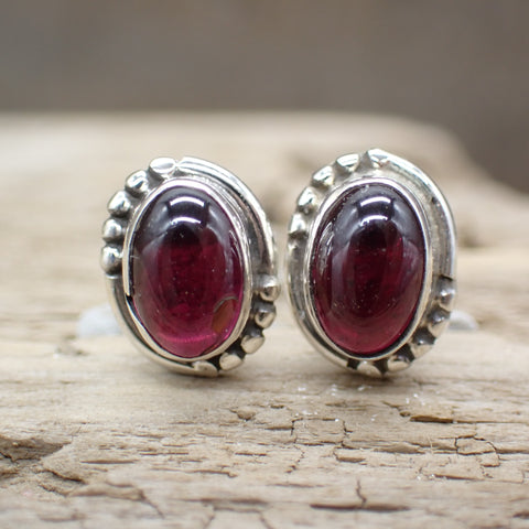 Garnet Sterling Silver Stud Earrings