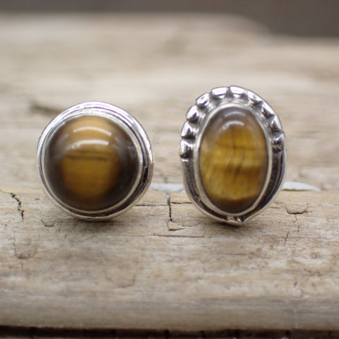 Tigers Eye Sterling Silver Oval Stud Earrings