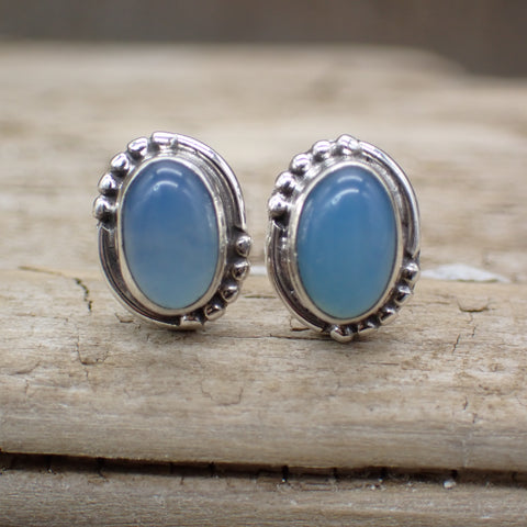 Sterling Silver Blue Chalcedony Stud Earrings