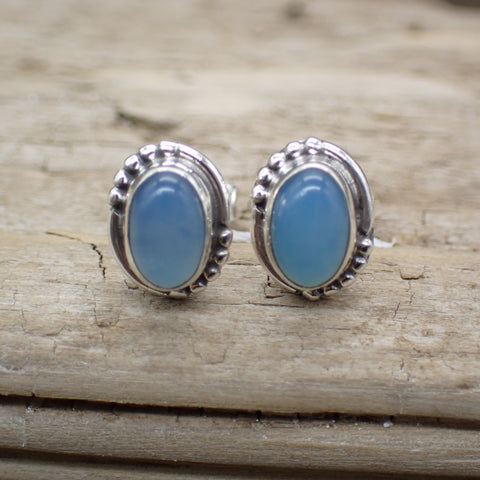 Sterling Silver Blue Chalcedony Stud Earrings