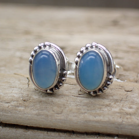 Sterling Silver Blue Chalcedony Stud Earrings