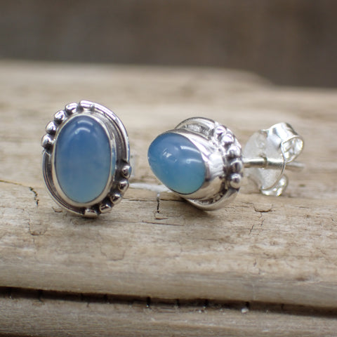 Sterling Silver Blue Chalcedony Stud Earrings