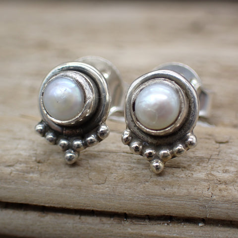 Sterling Silver Pearl Stud Earrings