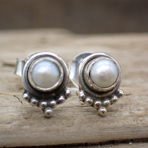 Sterling Silver Pearl Stud Earrings