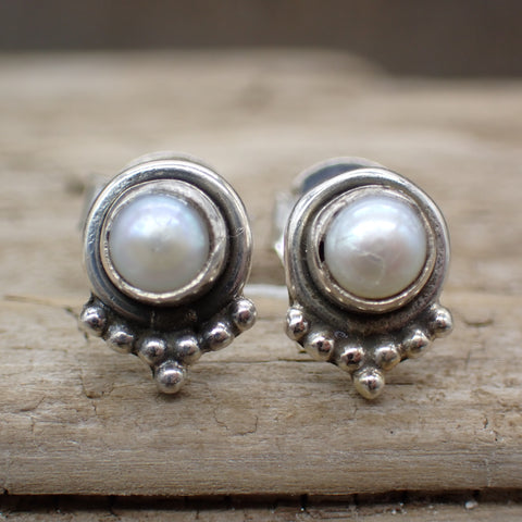 Sterling Silver Pearl Stud Earrings