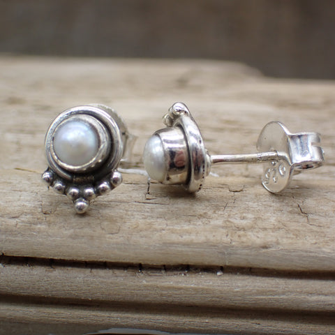 Sterling Silver Pearl Stud Earrings