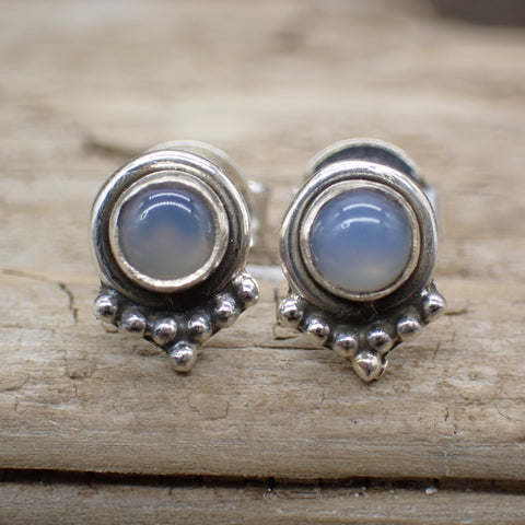 Sterling Silver Gray Chalcedony Studs