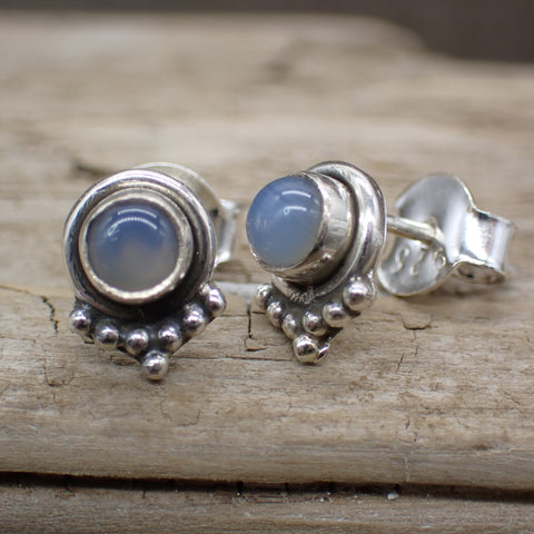 Sterling Silver Gray Chalcedony Studs