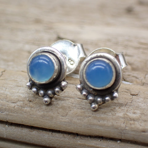 Pendientes de plata de ley con calcedonia azul 