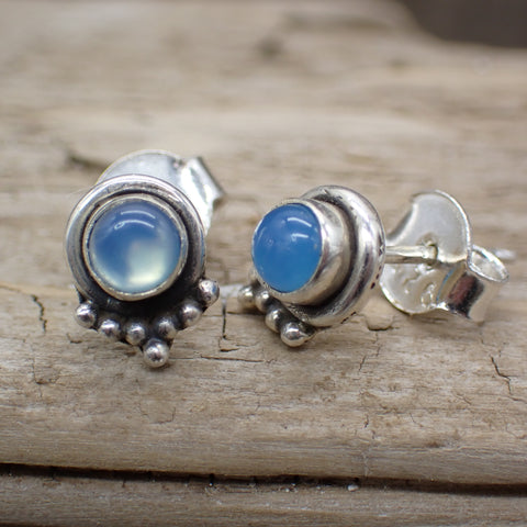 Sterling Silver Blue Chalcedony Stud Earrings