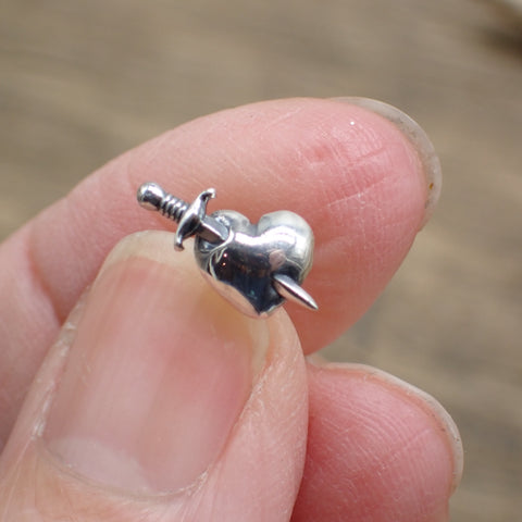 Sterling Silver Sword and Heart Stud Earrings