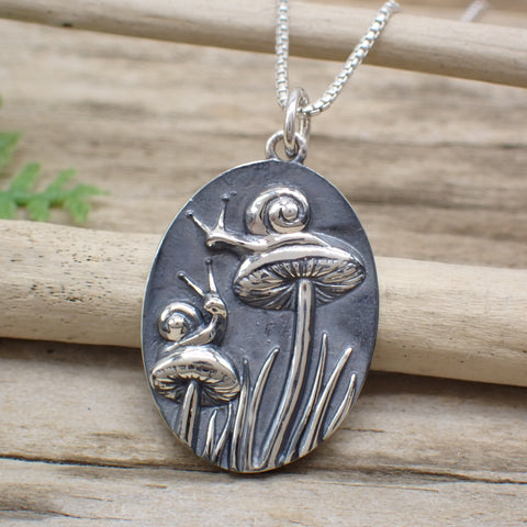 Sterling Silver Two Snails on Mushrooms Charm