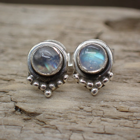 Rainbow Moonstone Sterling Silver Stud Earrings