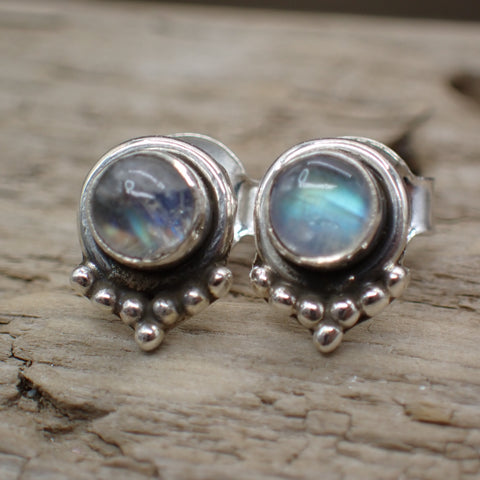 Sterling Silver Rainbow Moonstone Studs