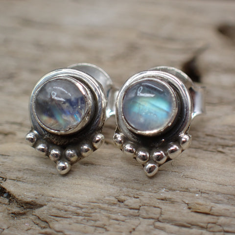 Sterling Silver Rainbow Moonstone Studs