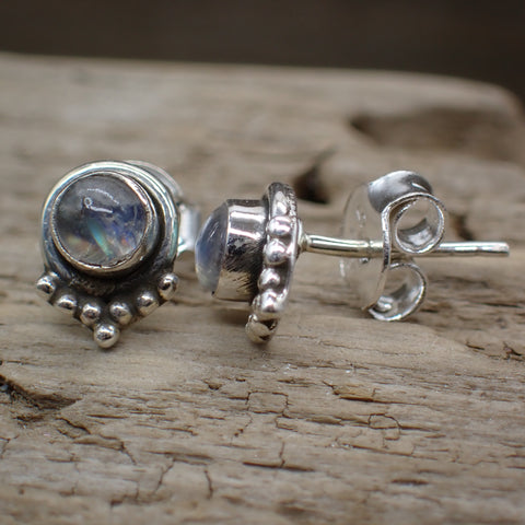 Sterling Silver Rainbow Moonstone Studs