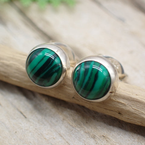 Sterling Silver Malachite Studs by Native American Artist