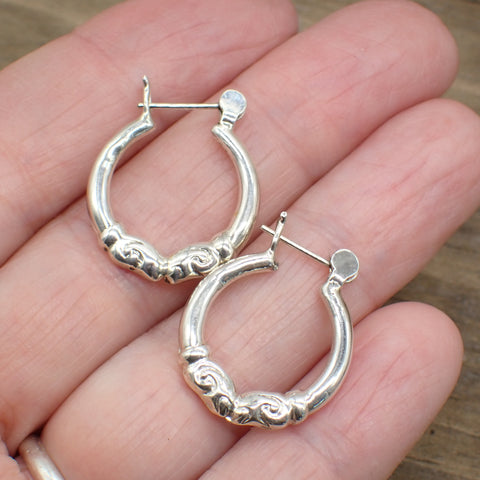 Sterling Silver Patterned Hoop Earrings