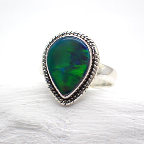 Aurora Opal Sterling Silver Ring - Size 7