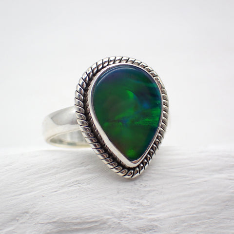 Aurora Opal Sterling Silver Ring - Size 7