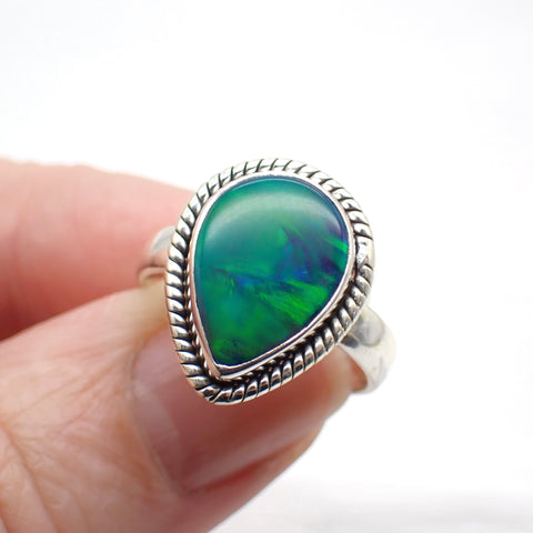 Aurora Opal Sterling Silver Ring - Size 7