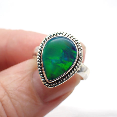 Aurora Opal Sterling Silver Ring - Size 7