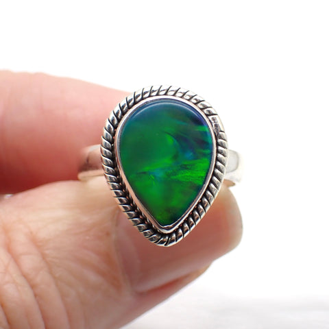 Aurora Opal Sterling Silver Ring - Size 7