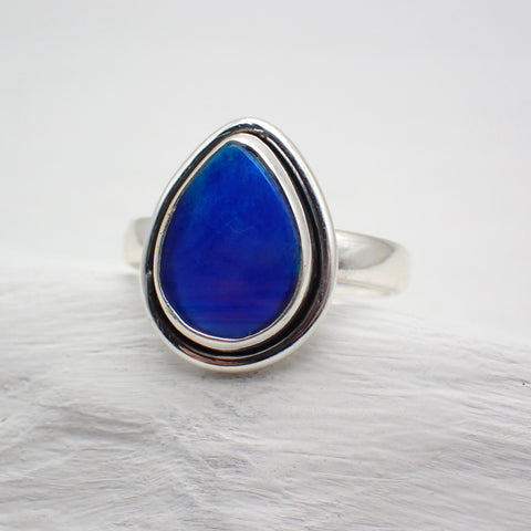 Aurora Opal Sterling Silver Ring - Size 8