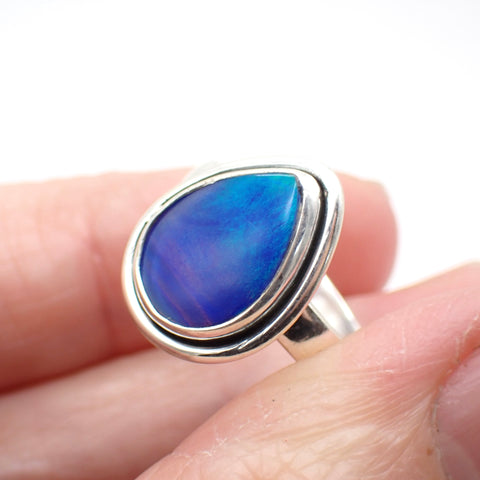 Aurora Opal Sterling Silver Ring - Size 8